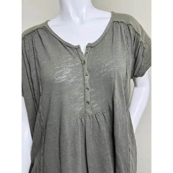 FREE PEOPLE Aster Henley Oversized Top Size Xs - Olive Green- - Picture 2 of 4